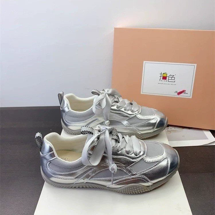 Серебряная летняя обувь, дышащие универсальные спортивные кроссовки для отдыха