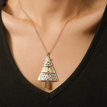 跨境爆款圣诞节项链 合金拼接吊坠彩色圣诞树项链欧美简约首饰女