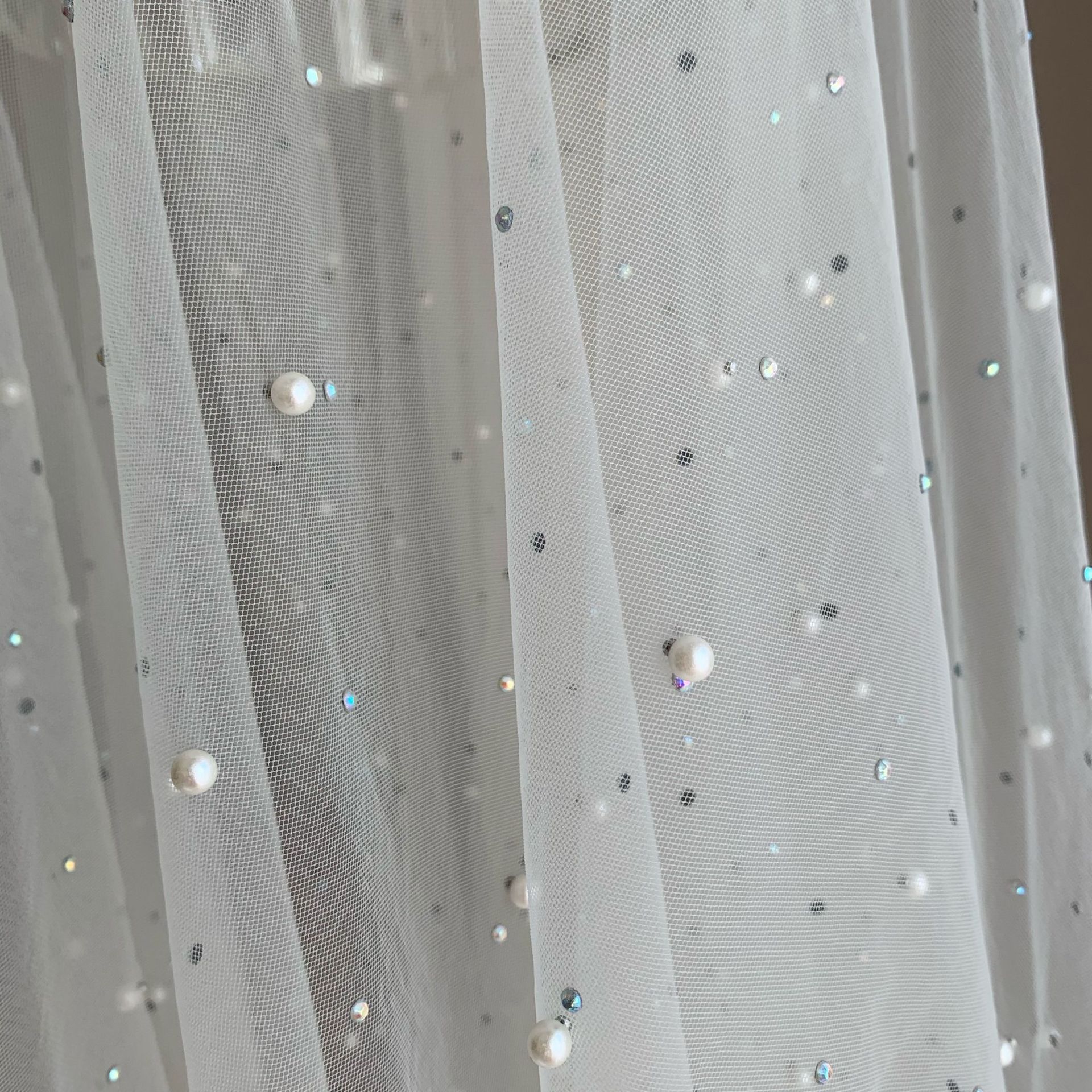 Procesamiento de malla de diamantes de imitación tela de cuentas de diamantes de imitación perla tridimensional malla Hanfu Lolita tela de Mantel