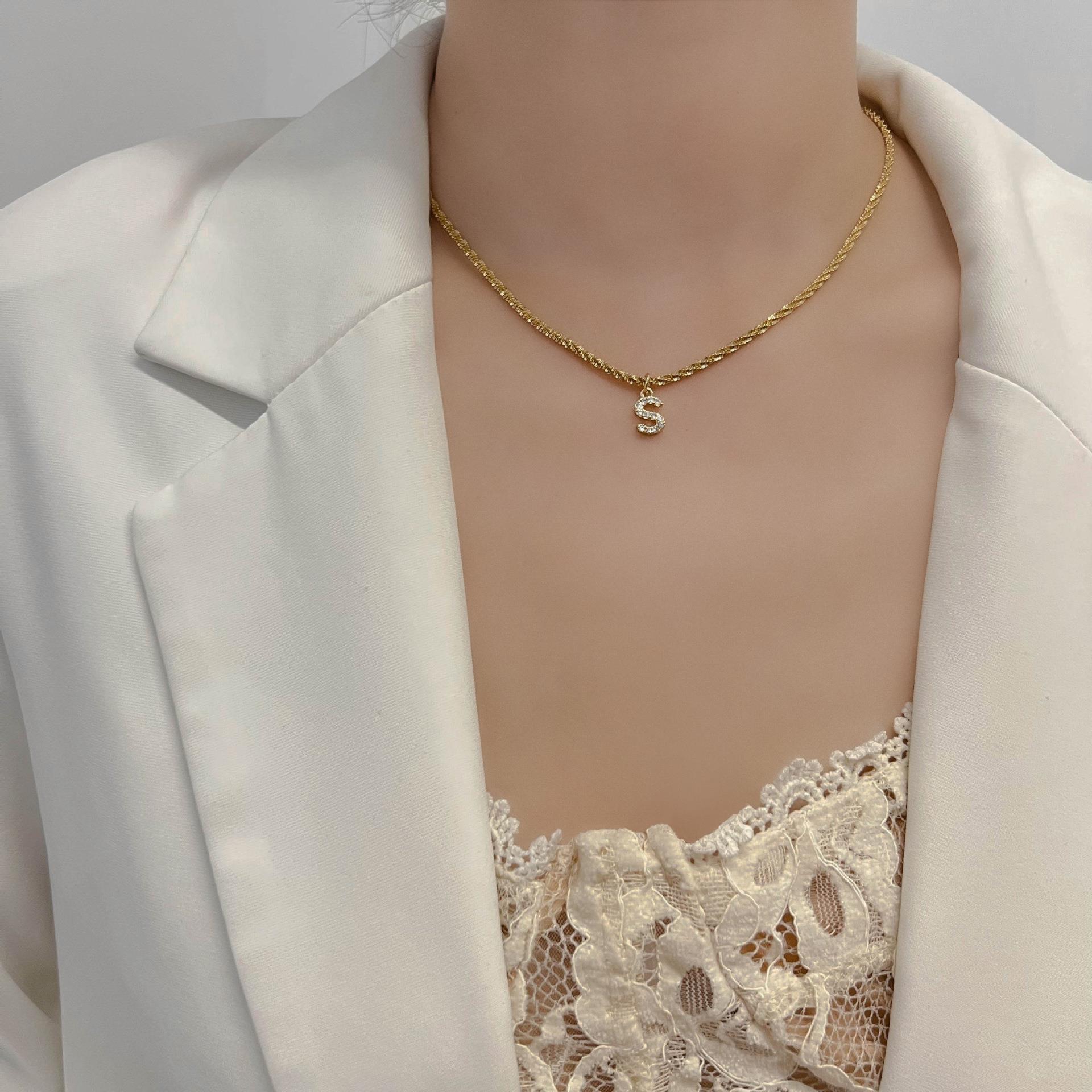 10g Weight Zircon Inlay Material Pendant Necklace Classification 1 Piece Quantity Holiday, Daily Occasion Titanium Steel Material Letter Pattern Women's Gender Plating, Inlay Design Simple Style, Classic Style Style Simple Style Classic Style Letter Titanium Steel Plating Inlay Zircon Pendant Necklace 8