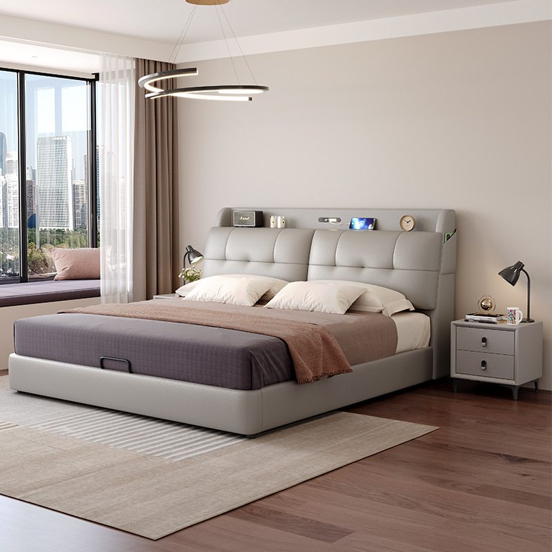 Leather Bed. Master Bedroom 1.8m Double Bed 2025 New Classy Atmospheric Solid Wood Bed 1.5m Soft Bed Leather Bed. Master Bedroom 1.8m Double Bed 2025 New Classy Atmospheric Solid Wood Bed 1.5m Soft Bed
