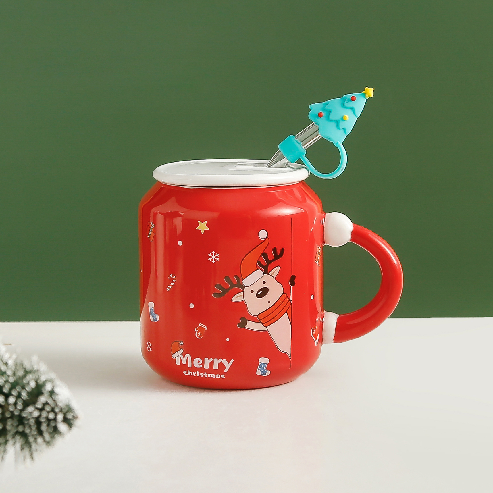 Taza de cerámica de alce creativo de Navidad Taza de agua con forma de lata de red de Internet Actividad de la empresa Regalo de recuerdo Logotipo impreso