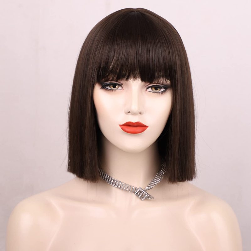 クロスボーダーアマゾンホリデーウィッグアニメカラフルなボボヘッドコスショートヘアマルチカラーフラット前髪ショートストレートヘアヘッドギア|undefined