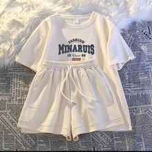 夏季短袖休闲运动套装女新款宽松大码胖短裤时尚两件套居家服潮