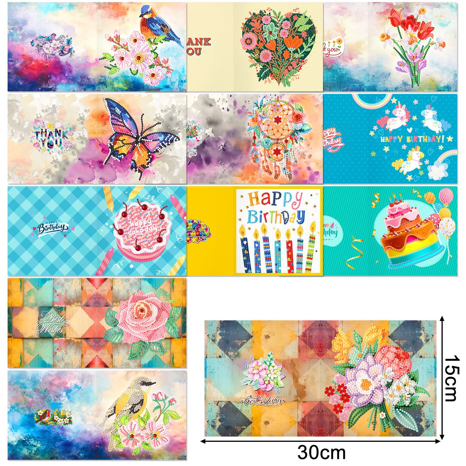 Productos periféricos para pintura de diamantes transfronterizos, tarjetas de felicitación DIY hechas a mano, pegatinas de diamantes navideñas, manualidades exclusivas con diamantes de imitación con temática de dibujos animados, disponibles para venta al por mayor.