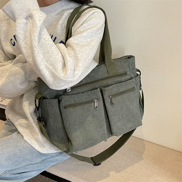 Large Capacity Corduroy Women's Bag New Korean Style Simple Women's Shoulder Crossbody Bag All-match Girl's Corduroy Handbag