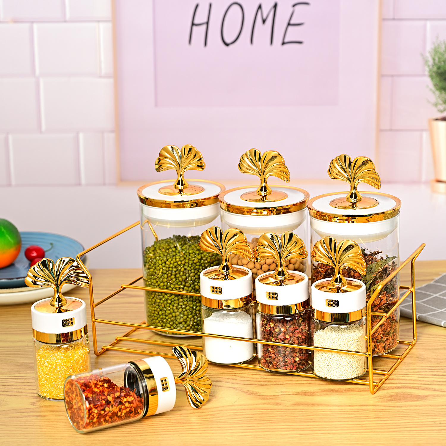 Creativo nuevo lujo luz vidrio condimento tarro hogar traje cocina granos vidrio sellado tarro fábrica al por mayor