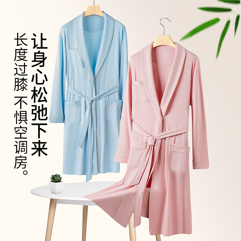 Procesamiento personalizado modal de primavera y otoño, bata de baño larga para mujer, bata de baño delgada, bata de la mañana, bata de la casa en stock