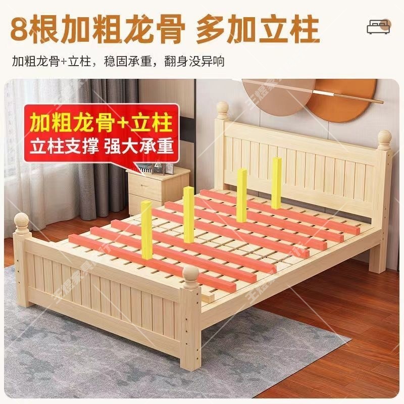全实木床现代简约.主卧双人大床出租房用单人床米米简易床|undefined