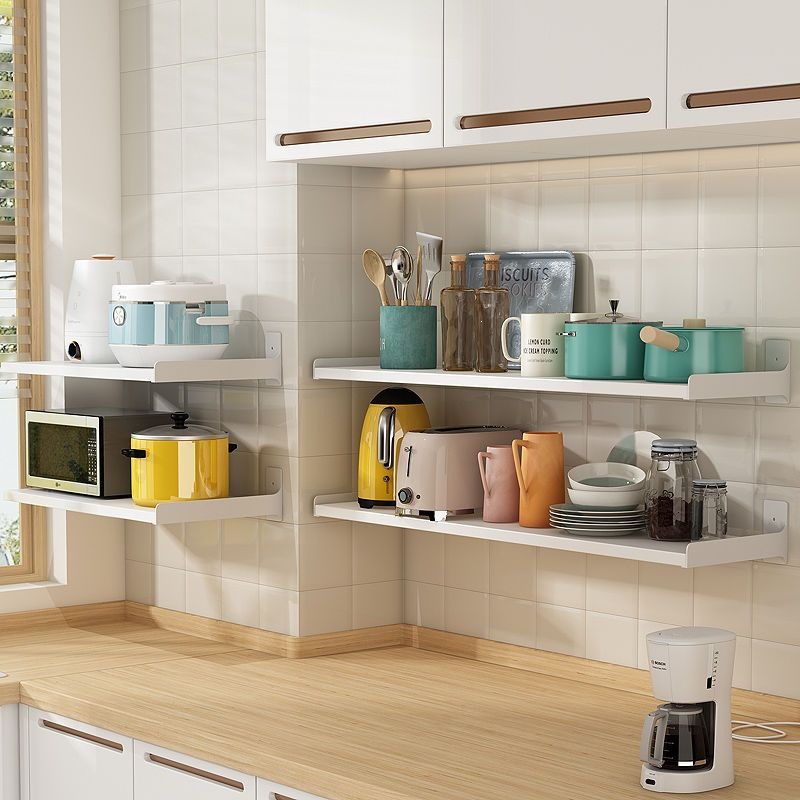 Estante de cocina sin perforación tipo pared separador blanco condimentar pared horno de microondas almacenamiento multifuncional image 4