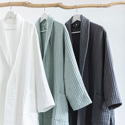 Japanese-style cotton four-season extended honeycomb waffle bathrobe yukata nightgown home clothes couple men and women hotel B&B