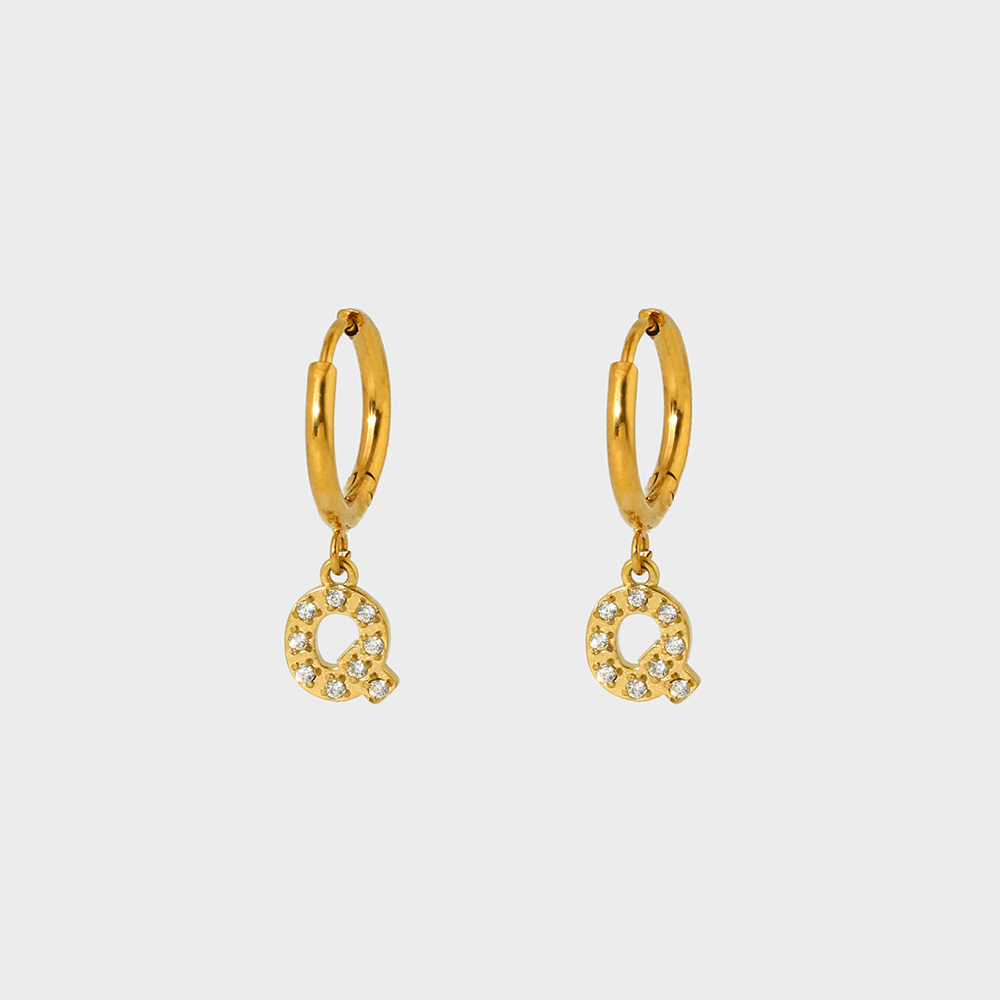 1 Pair IG Style Simple Style Letter Plating Inlay 304 Stainless Steel Zircon 14K Gold Plated Drop Earrings display picture 20