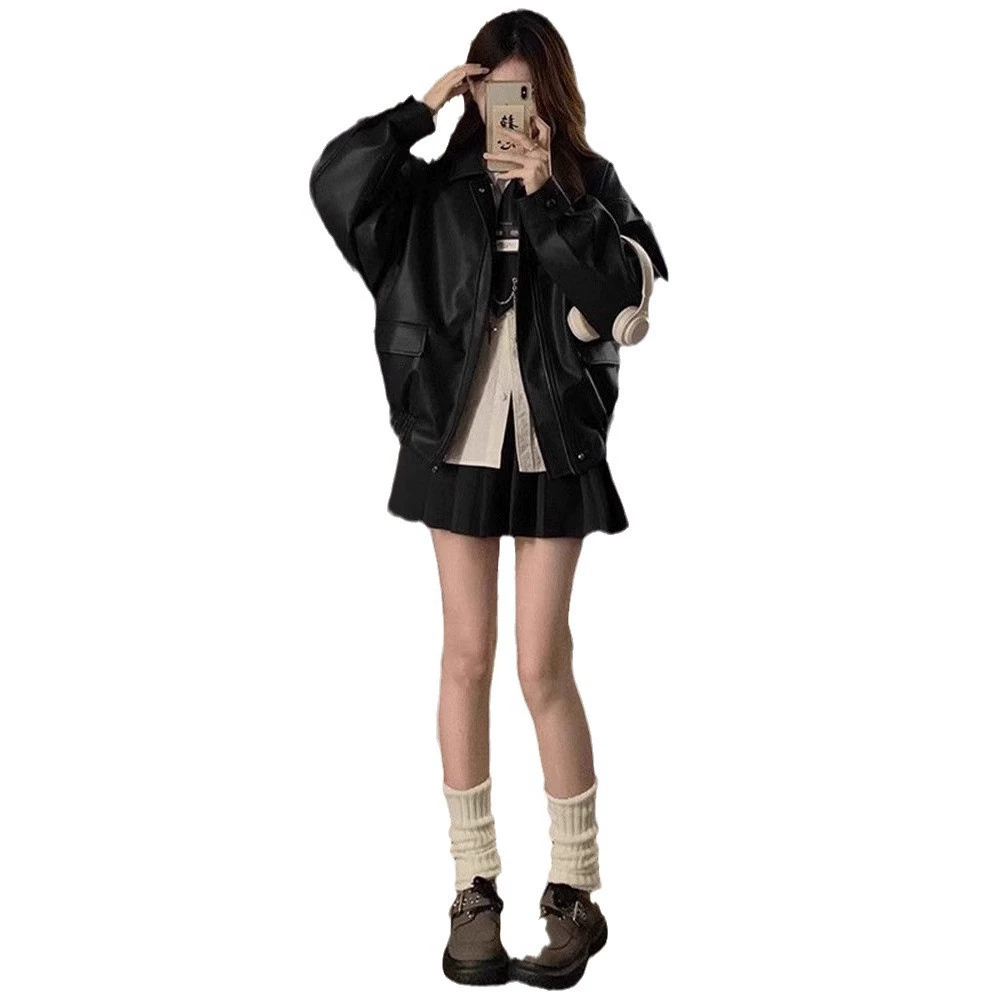 Brown autumn jacket, long-sleeve, Korean style, oversize