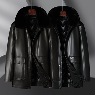Middle-aged plus size Men's Leather fleece-lined Thickened Dad's Winter Coat Plus-sized Leather Jacket with Fur Collar