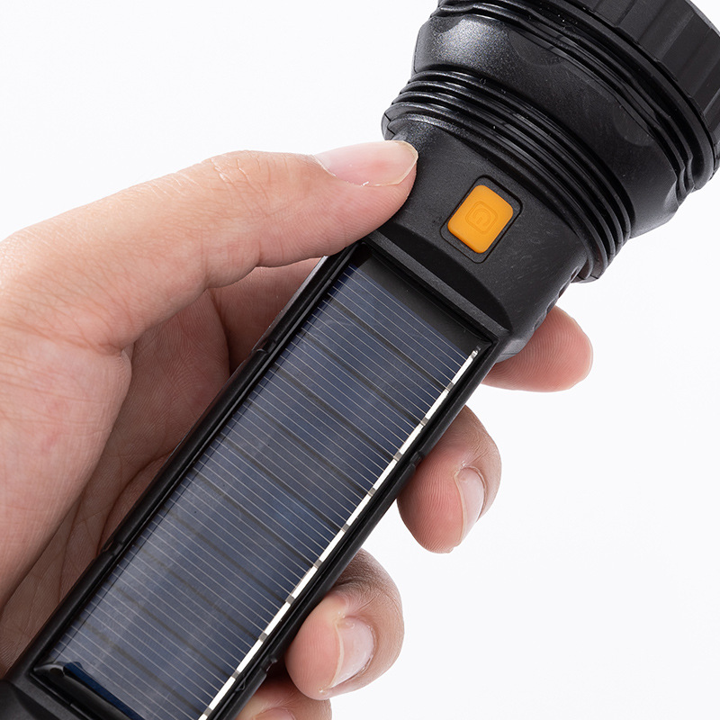 Solar Flashlight Strong Light Spotlight Outdoor Charging Convenient Super Bright Gift with Side Light Cross-Border Factory Direct Sale