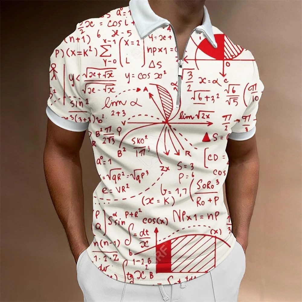Personalidad, nuevas ideas, matemáticas, fórmula matemática, impresión 3D, camisa POLO con cremallera de manga corta transpirable con solapa suelta para hombre