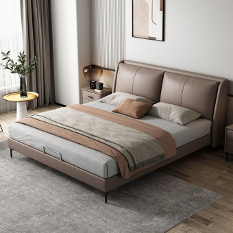 真皮床皮艺床北欧婚床轻奢现代简约 软包床1.8米双人主卧储物皮床