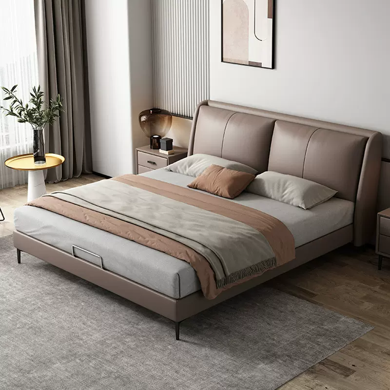 真皮床皮艺床北欧婚床轻奢现代简约 软包床1.8米双人主卧储物皮床