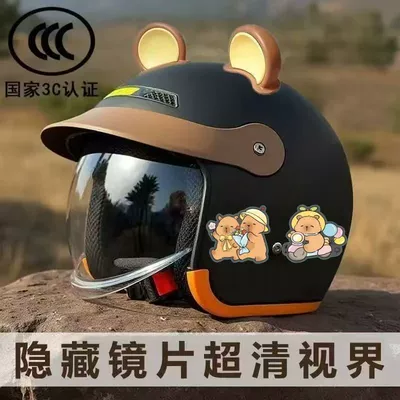 National Standard Certified Winter Safety Helmet for Men and Women, Electric Vehicle Safety Helmet, Cold-Proof and Warm, with Hidden Visor, Motorcycle Helmet (Motosiklet kaskı (dəbilqə)) - hidden-lens-model-black-52-62