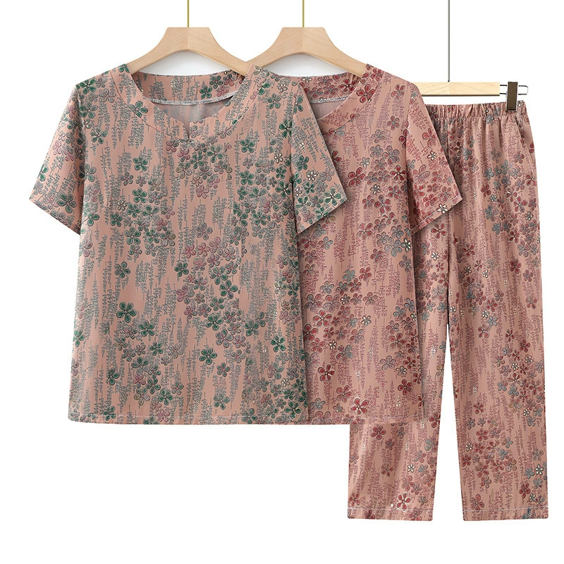 Летний костюм бабушки, женская одежда среднего и пожилого возраста, двухсекционный костюм с короткими рукавами для мамы, летний свободный кардиган для старухи.