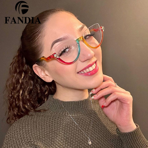 97174 European and American popular half-frame retro optical glasses, fashionable flat glasses, Korean style trendy anti-blue light glasses batch