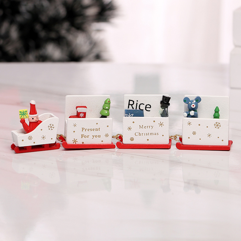 Piiriülesed jõulukaunistused puidust neljaosaline rong laste pühadekingitused akna töölaua ehted_voghion.com