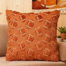 时尚简约高级感跨境新款毛绒绗缝橄榄球绣花抱枕套飘窗客厅沙发靠