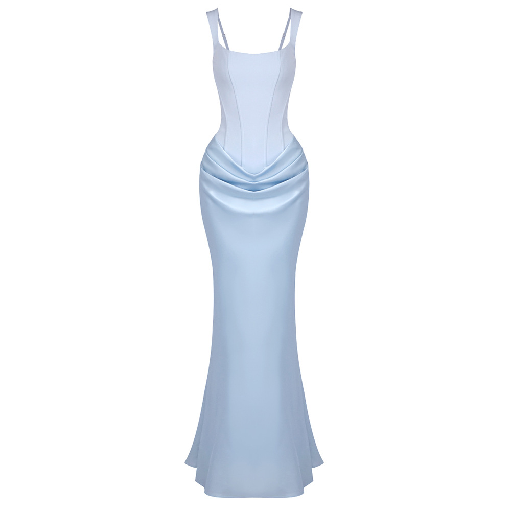 Women's Clothing Bridesmaid Dress Style Drawstring Design Pleated Draped Sexy A-Line Evening Gown For Formal & Casual For Women_ecoleips.com