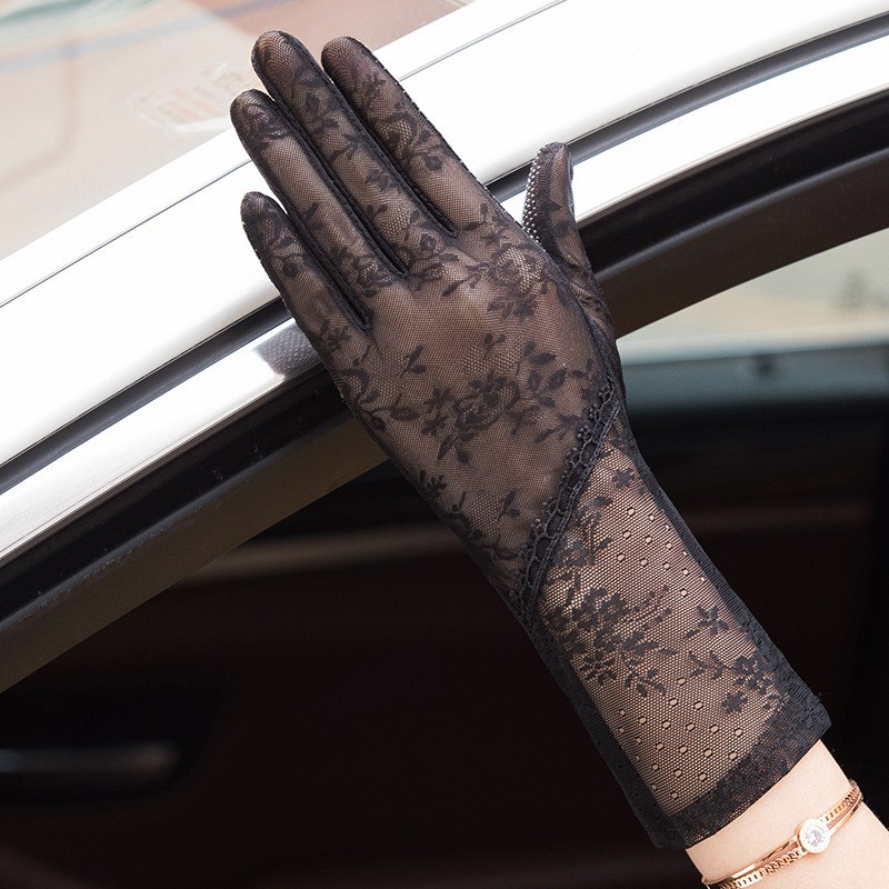 Guantes de protección solar de primavera y verano encaje ligero transpirable pantalla táctil guantes de las mujeres conducción transpirable al aire libre protección solar guantes de montar guantes