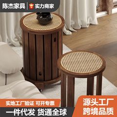实木凳子家用可叠放备用餐桌板凳创意圆凳中古风藤编叠叠乐组合凳