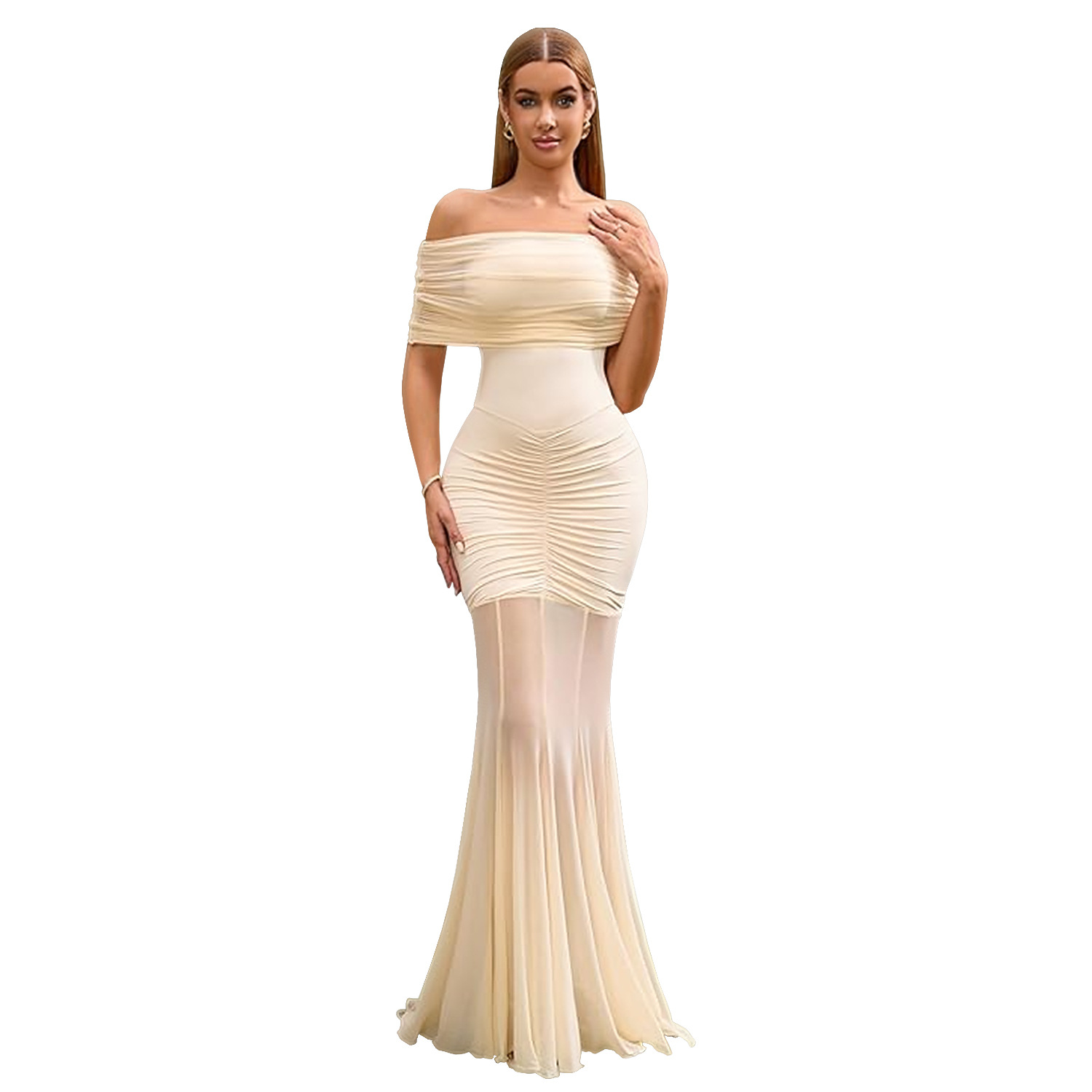 C7507 cross-border AliExpress Amazon Europa y América moda femenina sexy un hombro malla vestido de vacaciones