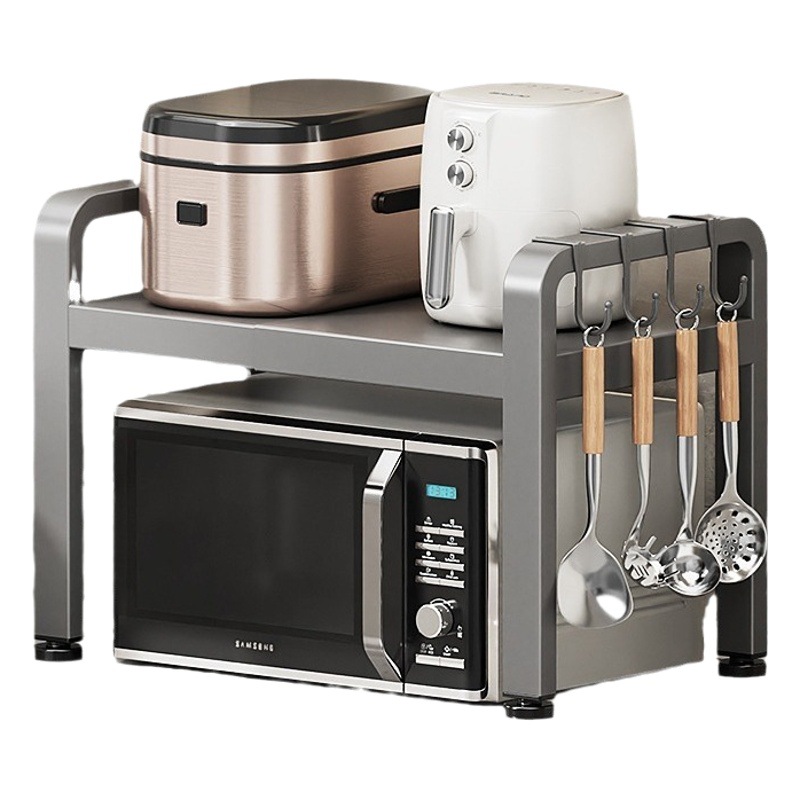 Gun gray Retractable Kitchen rack microwave oven rack multi-functional household table top rice cooker storage rack