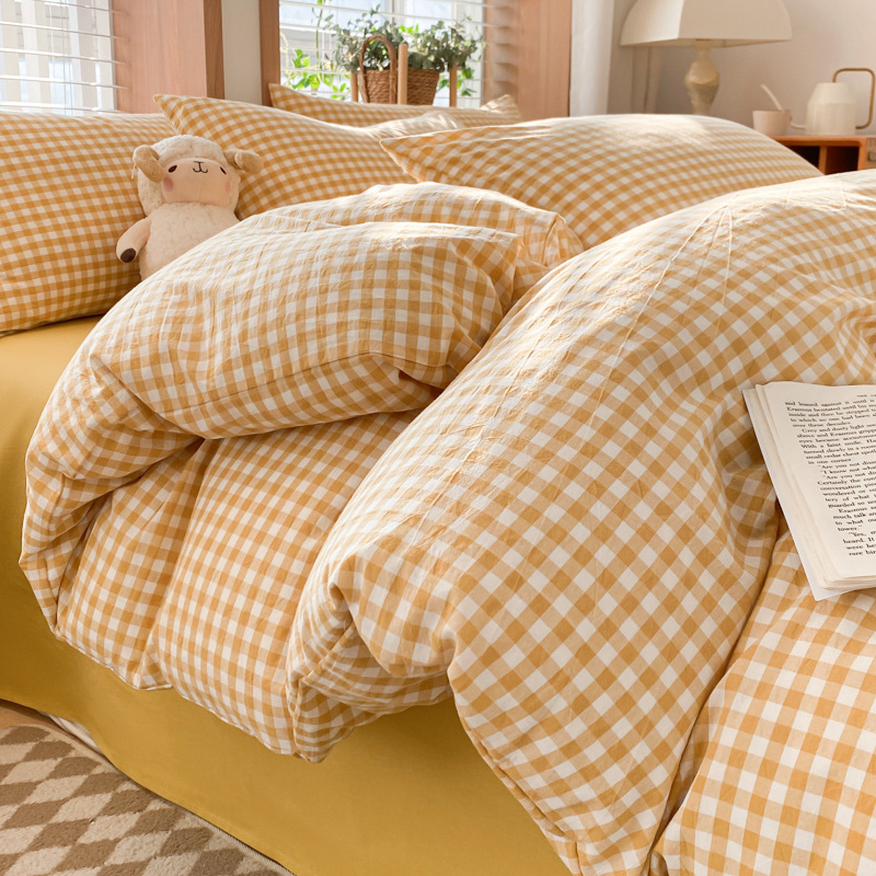 Cama de algodón lavado con agua de algodón de cuatro piezas, algodón puro 2025, nueva sábanas de cama, colchón de cama de tres piezas