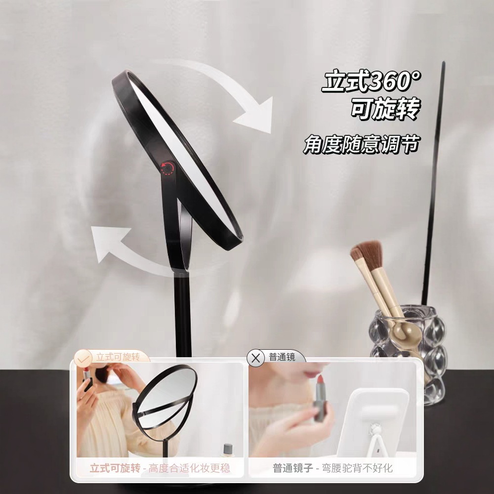 Espejo de escritorio de maquillaje para el hogar de doble cara ampliado para el salón de belleza de cabeza negra de alta sensación de dormitorio de estudiantes espejo de escritorio