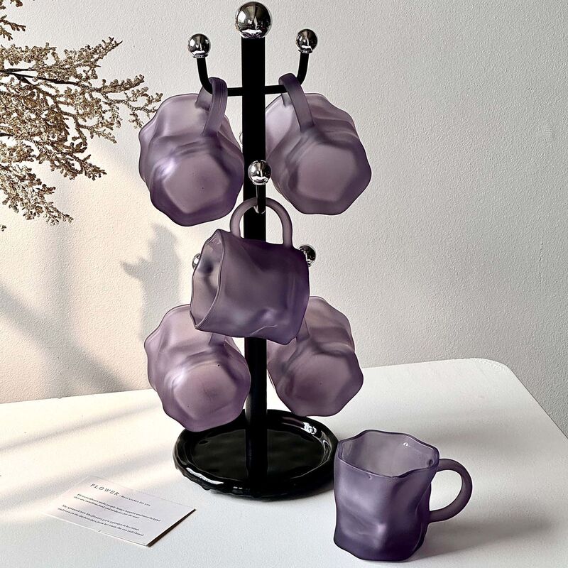 Beautiful Retro Frosted Purple Twisted Glass Cup Set for Home Use in the Living Room, Suitable for Entertaining Guests, with a Light Luxury and High Aesthetic Value