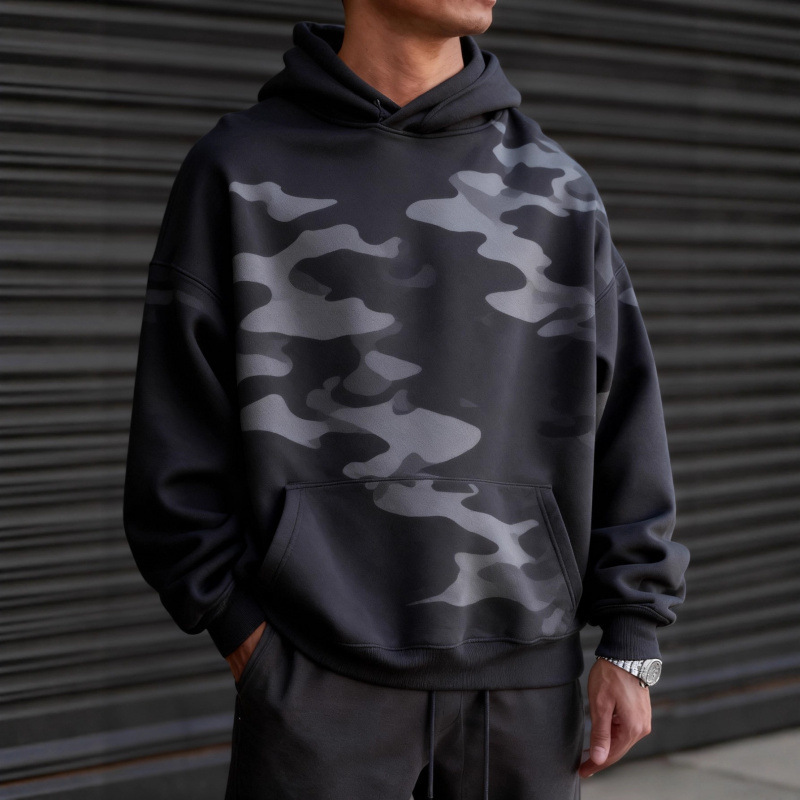 Black and gray camouflage hooded sweatshirt, comfortable and casual for autumn, men's street fashion versatile top Black and gray camouflage hooded sweatshirt, comfortable and casual for autumn, men's street fashion versatile top
