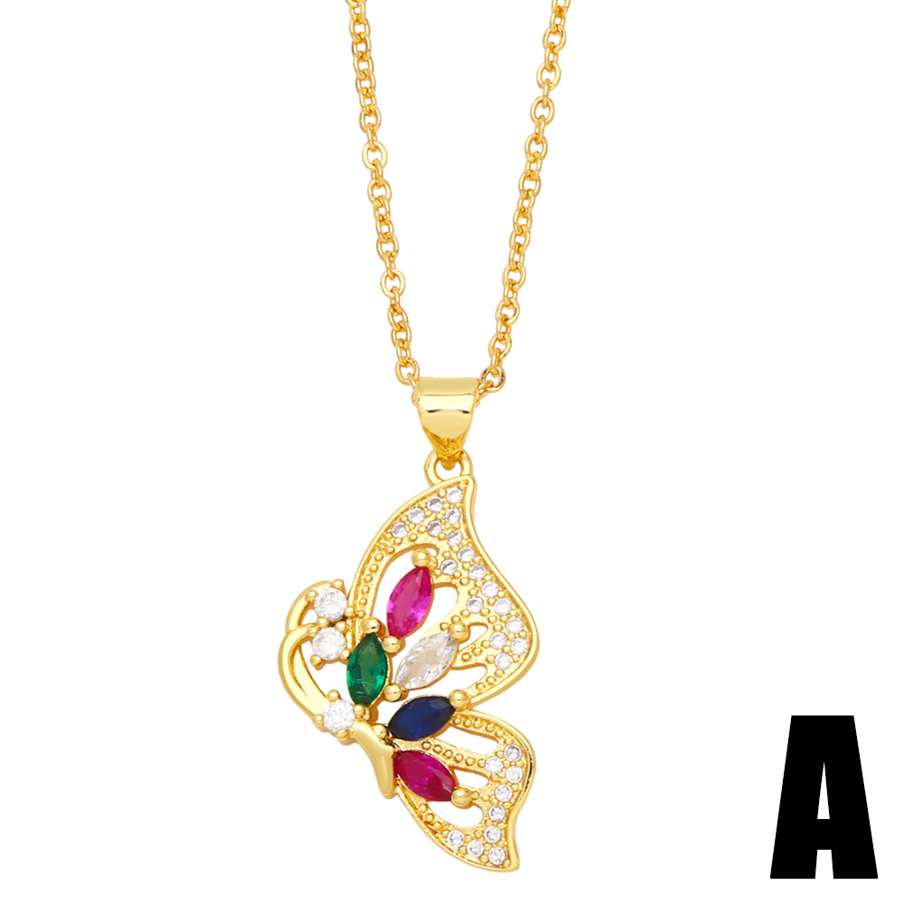 Fashion Butterfly Copper Plating Inlay Zircon Pendant Necklace 1 Piece