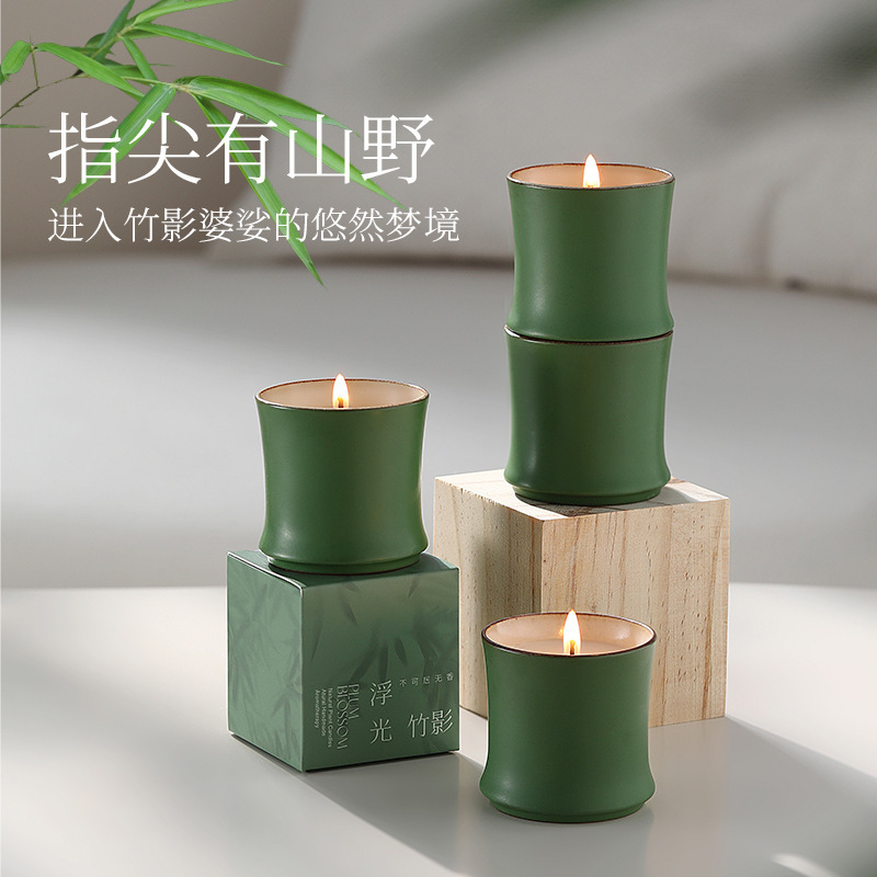 高颜值陶瓷竹节香薰蜡烛高级感家居装饰摆件圣诞生日蜡烛伴手礼|undefined