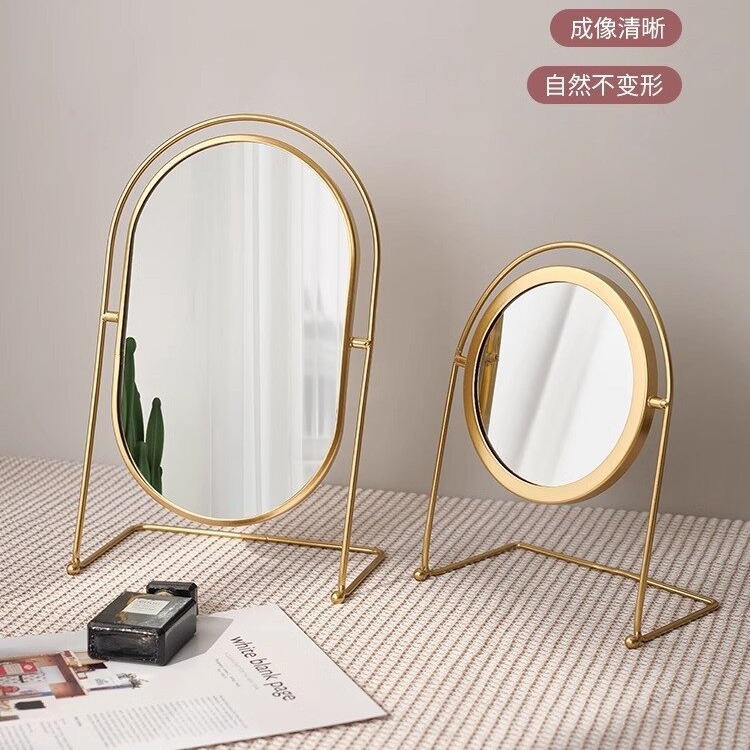 Espejo doméstico de explosión transfronteriza dormitorio espejo decorativo dormitorio espejo de maquillaje dormitorio espejo de vestir espejo de escritorio de metal de alto valor