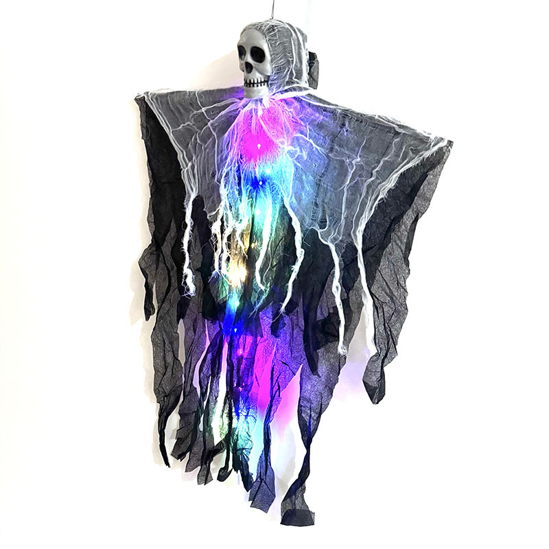 Decoración de Halloween, fantasma colgante luminoso, gasas, gasas, arreglos al aire libre, accesorios de terror, adornos de árbol al aire libre, colgantes