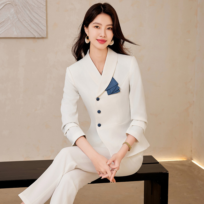 Elegant women's tuxedo, overskirt suit, business office formal attire, trousers two-piece set, women's clip