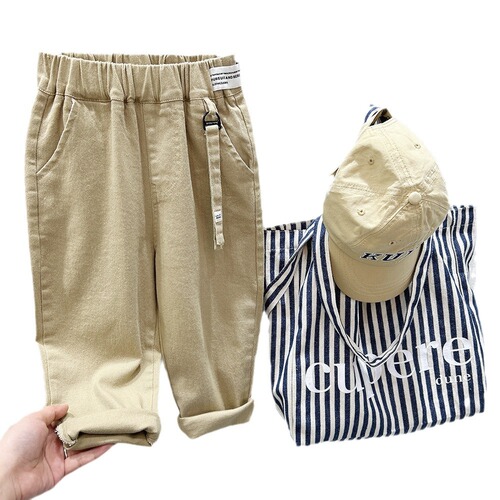 Boys' pants spring and autumn 2024 new children's solid color simple casual pants spring medium and large children's thin trousers trend