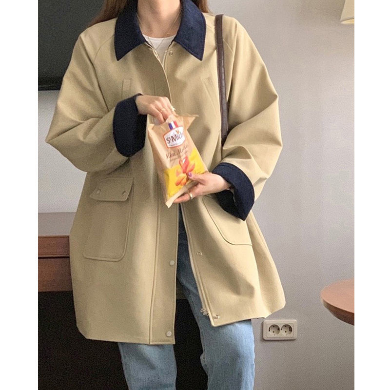 カーキ色のトレンチコート女性2025年春秋新商品今年流行中ミディアムコート小柄デザイン感|undefined