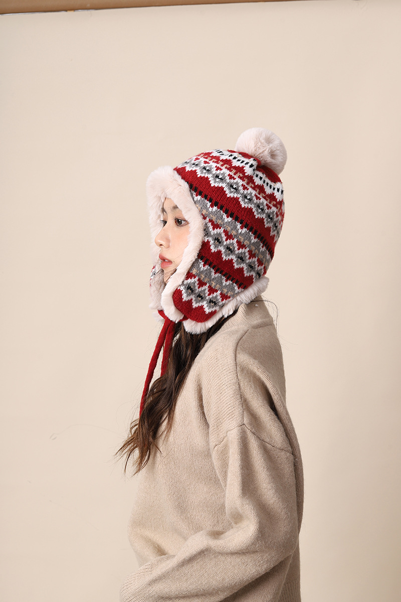 Knitted women in autumn winter, thickened warm, highlighting face and small ear protection, plush for cycling, cold_voghion.com
