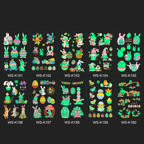 New Luminous Easter Tattoo Stickers Children's Cartoon Eggs Cute Rabbit Eggs Waterproof Sweat Tattoo Stickers