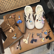 秋冬流苏木珠MIU风靴子装饰扣小众星空渐变拉链头挂件德训鞋配饰