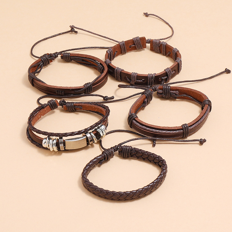 retro woven leather bracelet set