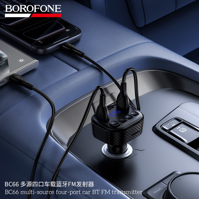 BOROFONE BC66 Car Four-Port 2A2C Bluetooth FM Transmitter Car Fast Charger USB Playback Hands-Free Calling