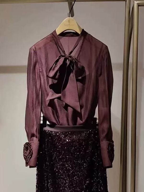 欧品高級感軽熟風アンゴラ紅系シャツ2025春新作ファッション気質減齢上着|undefined