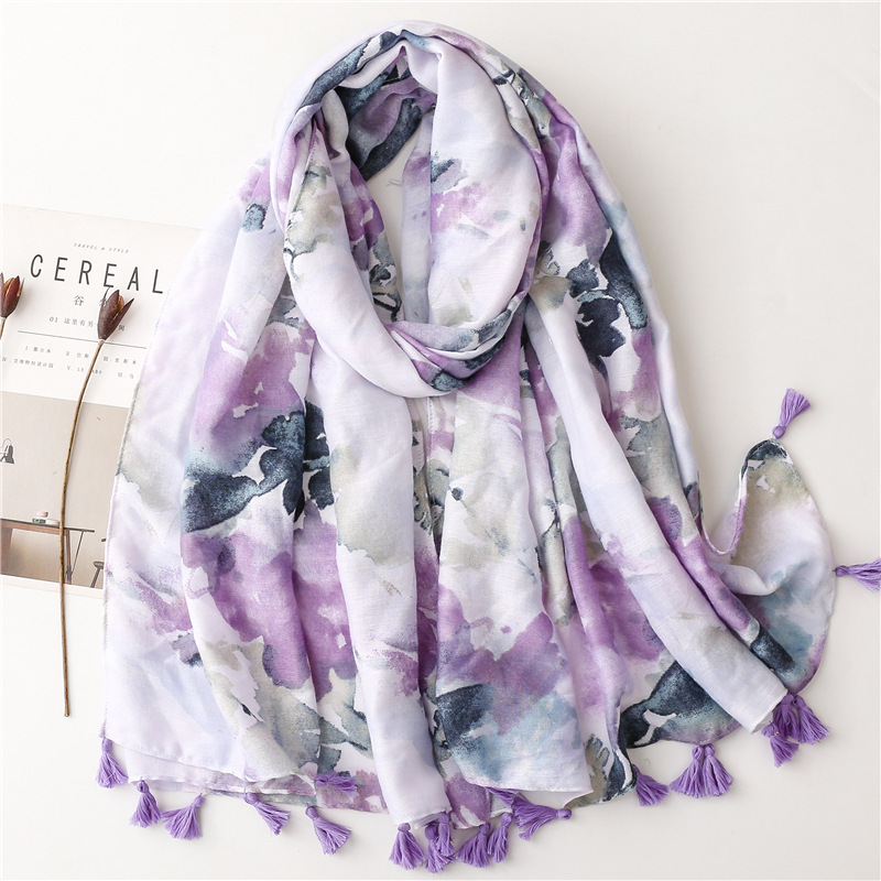 Chinese Style Retro Ethnic Style Bohemian Ink Painting Rendering Scarf Large Shawl Travel Seaside Beach Towel Women